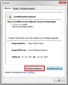 Fenster nach dem Download des Root-Zertifikats